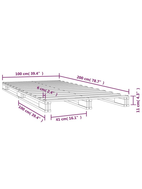 Postel z palet šedá 100 x 200 cm masivní borové dřevo