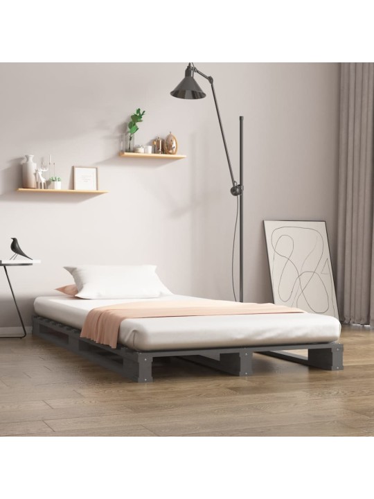 Postel z palet šedá 100 x 200 cm masivní borové dřevo