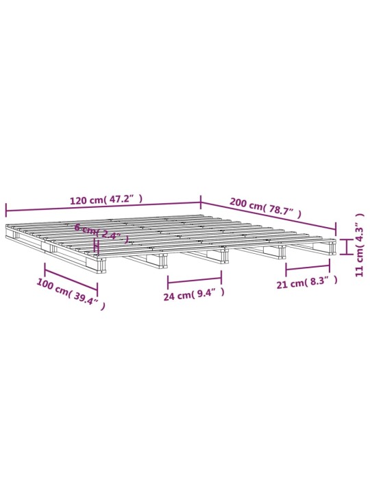 Postel z palet šedá 120 x 200 cm masivní borové dřevo