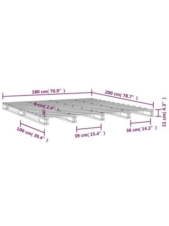 Postel z palet 180 x 200 cm masivní borovice Super King