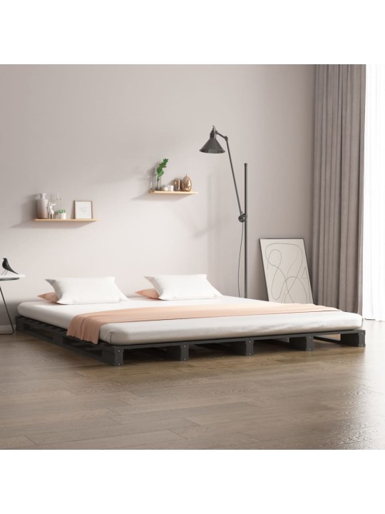Postel z palet šedá 140 x 190 cm masivní borové dřevo