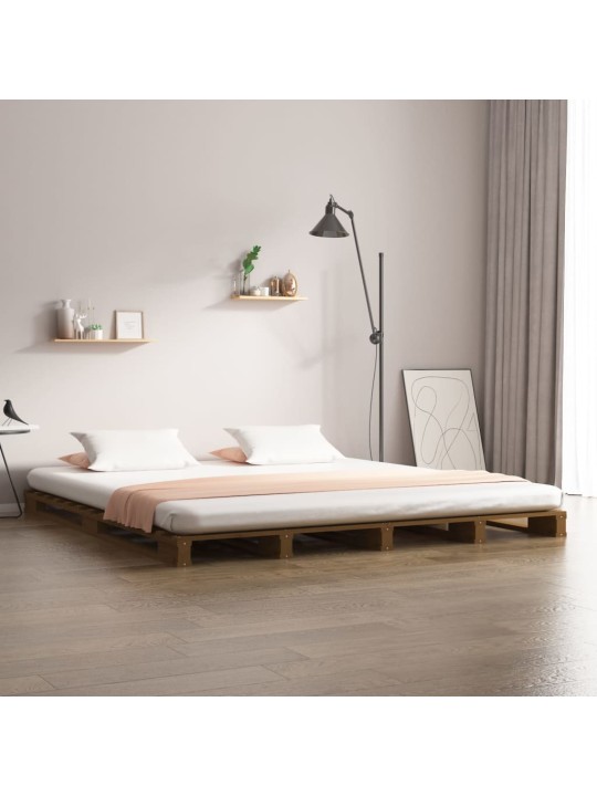 Postel z palet medově hnědá 140 x 190 cm masivní borové dřevo
