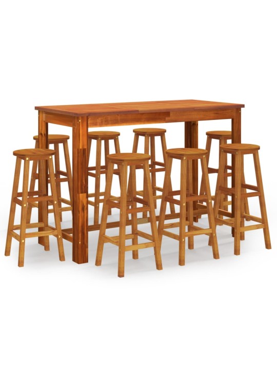 9dílný zahradní barový set masivní akáciové dřevo