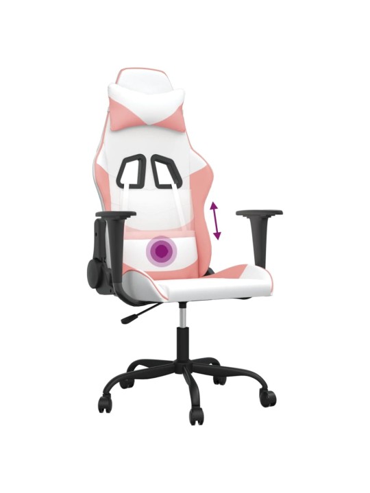 Masážní herní židle bílá a růžová umělá kůže