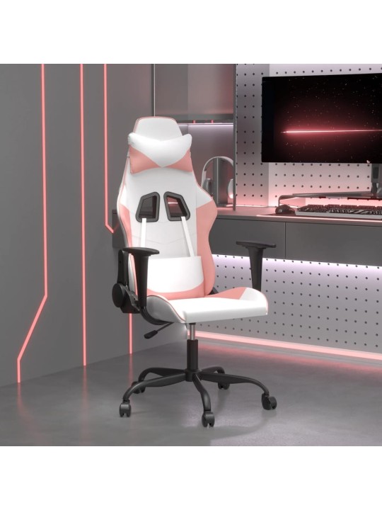 Masážní herní židle bílá a růžová umělá kůže