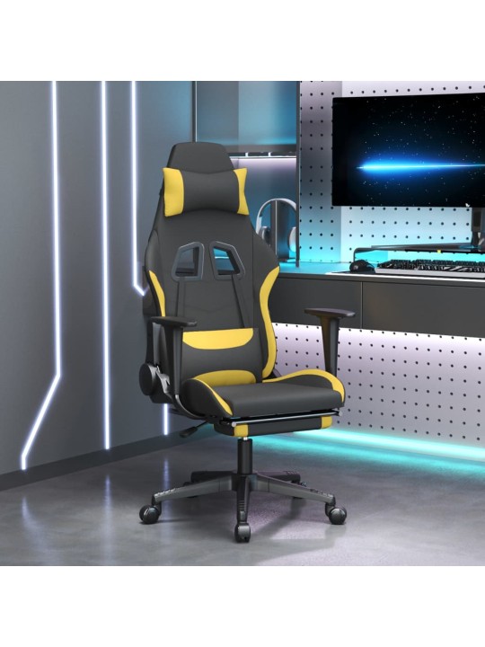Masážní herní židle s podnožkou černá a žlutá textil