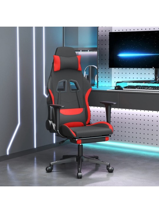Masážní herní židle s podnožkou černá a červená textil
