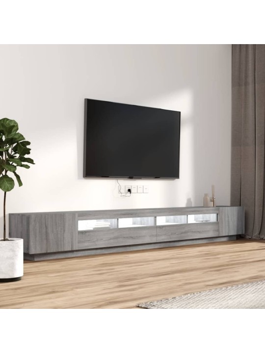 3dílný set TV skříněk s LED světly šedý sonoma kompozitní dřevo