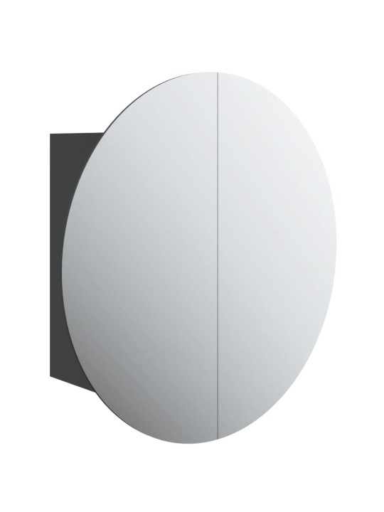 Koupelnová skříňka s kulatým zrcadlem a LED černá 40x40x17,5 cm