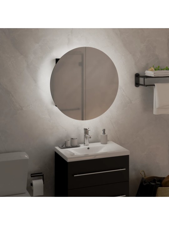 Koupelnová skříňka s kulatým zrcadlem a LED černá 40x40x17,5 cm