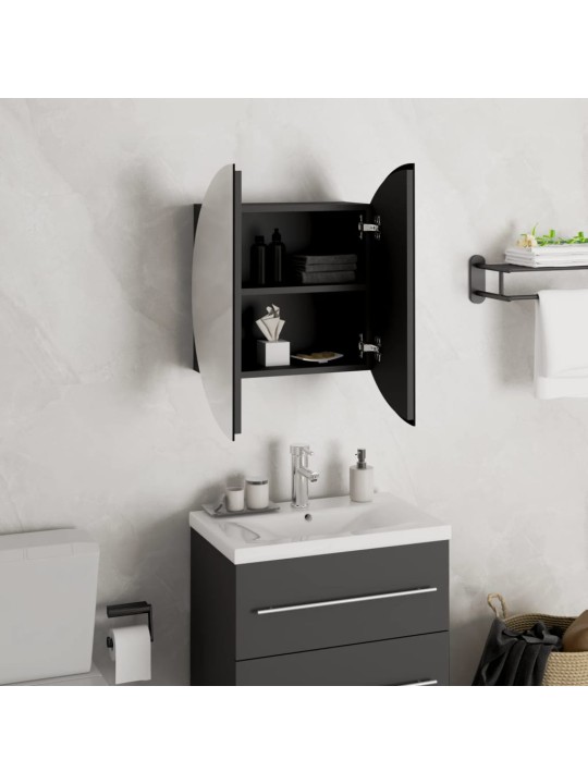 Koupelnová skříňka s kulatým zrcadlem a LED černá 40x40x17,5 cm