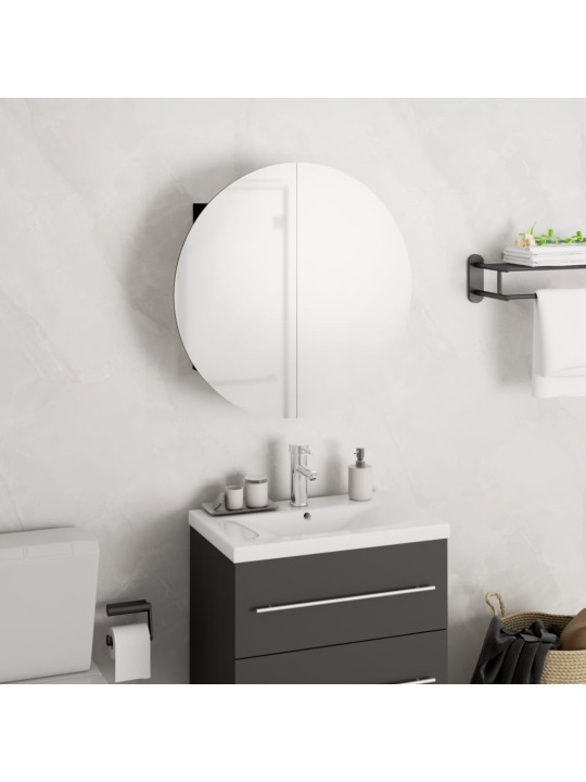 Koupelnová skříňka s kulatým zrcadlem a LED černá 40x40x17,5 cm