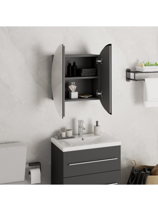 Koupelnová skříňka s kulatým zrcadlem a LED šedá 40x40x17,5 cm