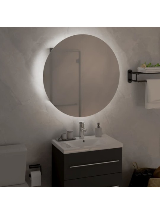 Koupelnová skříňka s kulatým zrcadlem a LED šedá 47x47x17,5 cm