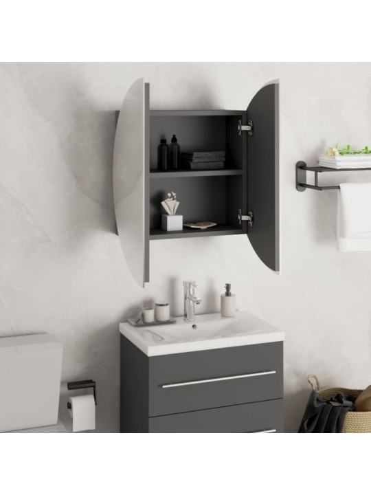 Koupelnová skříňka s kulatým zrcadlem a LED šedá 47x47x17,5 cm