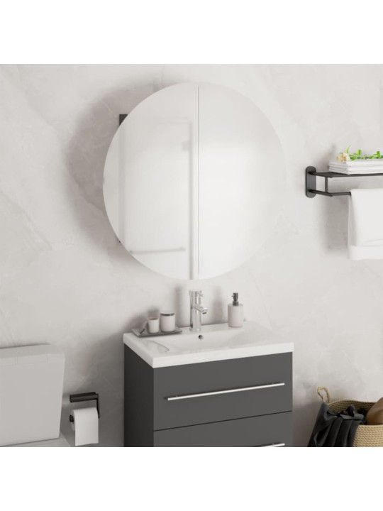 Koupelnová skříňka s kulatým zrcadlem a LED šedá 47x47x17,5 cm