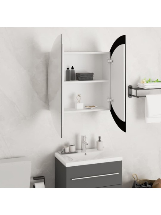 Koupelnová skříňka s kulatým zrcadlem a LED bílá 54x54x17,5 cm