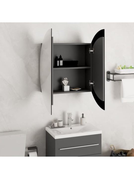 Koupelnová skříňka s kulatým zrcadlem a LED šedá 54x54x17,5 cm
