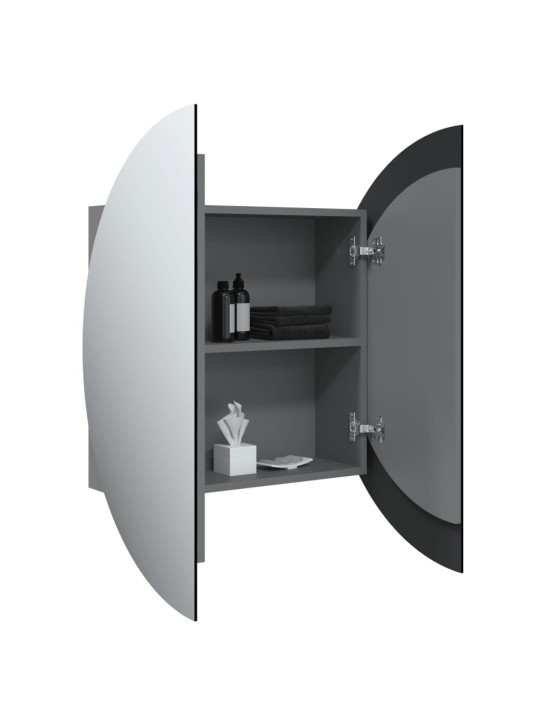 Koupelnová skříňka s kulatým zrcadlem a LED šedá 54x54x17,5 cm