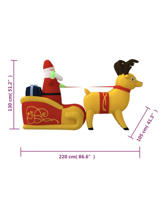 Vánoční nafukovací Santa a sobi s LED diodami 130 cm