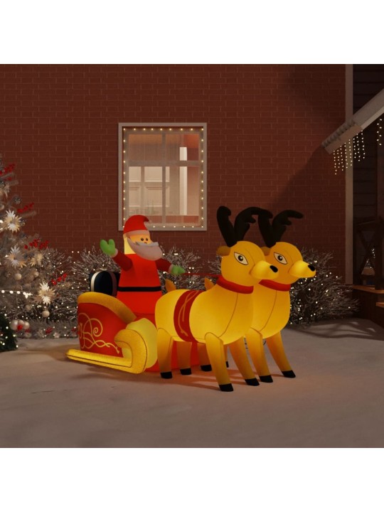 Vánoční nafukovací Santa a sobi s LED diodami 130 cm