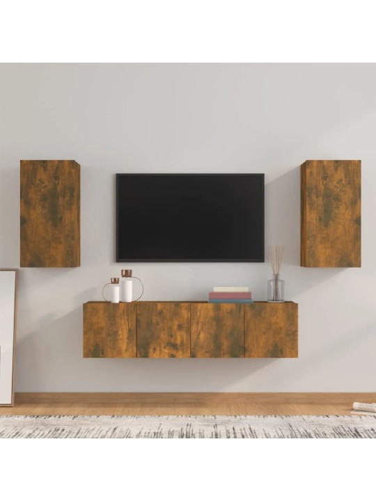 4dílný set TV skříněk kouřový dub kompozitní dřevo