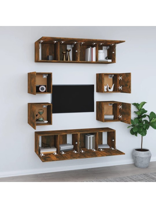 8dílný set TV skříněk kouřový dub kompozitní dřevo