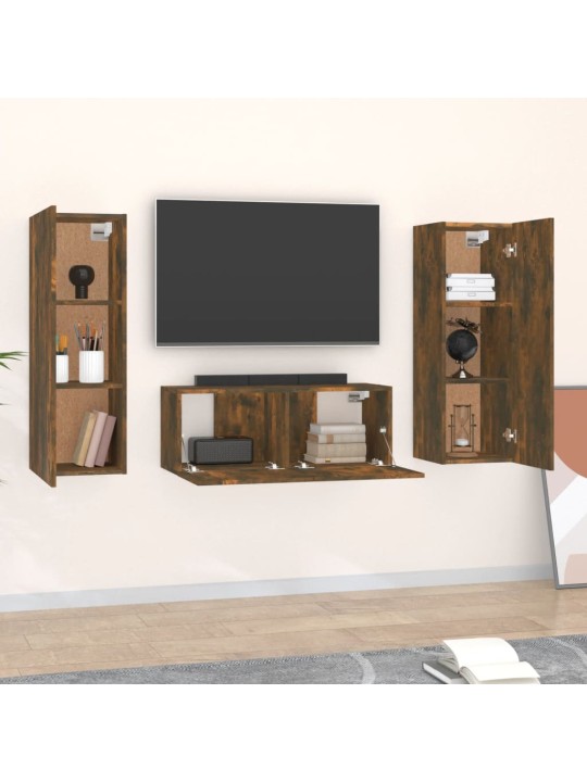 3dílný set TV skříněk kouřový dub kompozitní dřevo