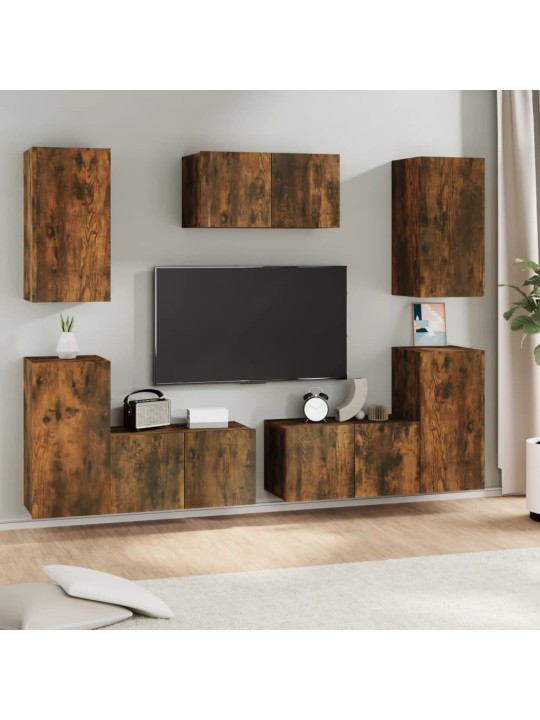 7dílný set tv skříněk kouřový dub kompozitní dřevo
