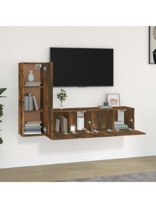 3dílný set TV skříněk kouřový dub kompozitní dřevo