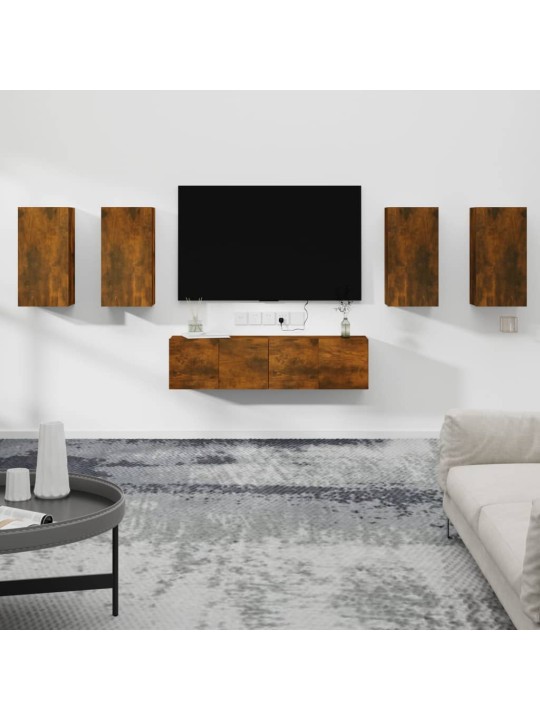 6dílný set TV skříněk kouřový dub kompozitní dřevo