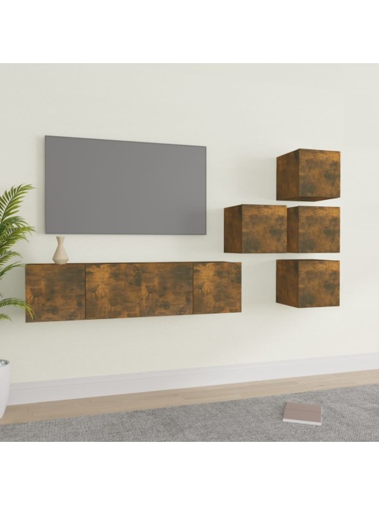 6dílný set TV skříněk kouřový dub kompozitní dřevo