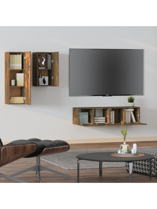 4dílný set TV skříněk kouřový dub kompozitní dřevo