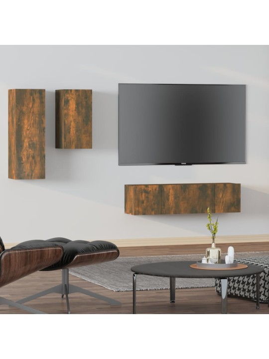 4dílný set TV skříněk kouřový dub kompozitní dřevo