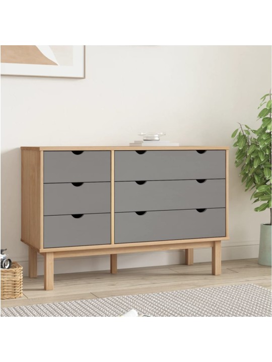 Zásuvková komoda OTTA hnědá a šedá 111x43x73,5 cm borové dřevo