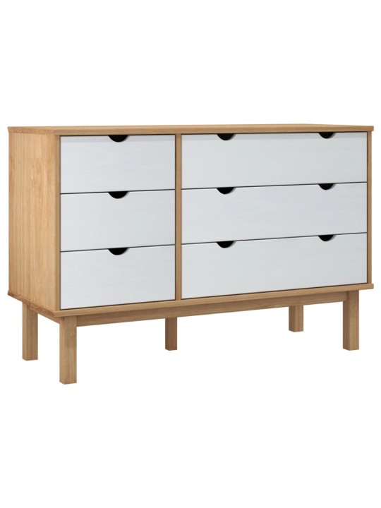 Zásuvková komoda OTTA hnědá a bílá 111x43x73,5 cm borové dřevo