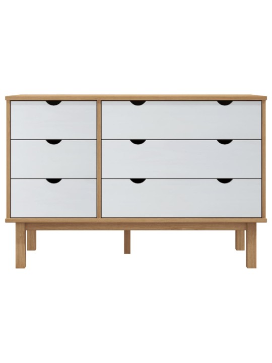 Zásuvková komoda OTTA hnědá a bílá 111x43x73,5 cm borové dřevo