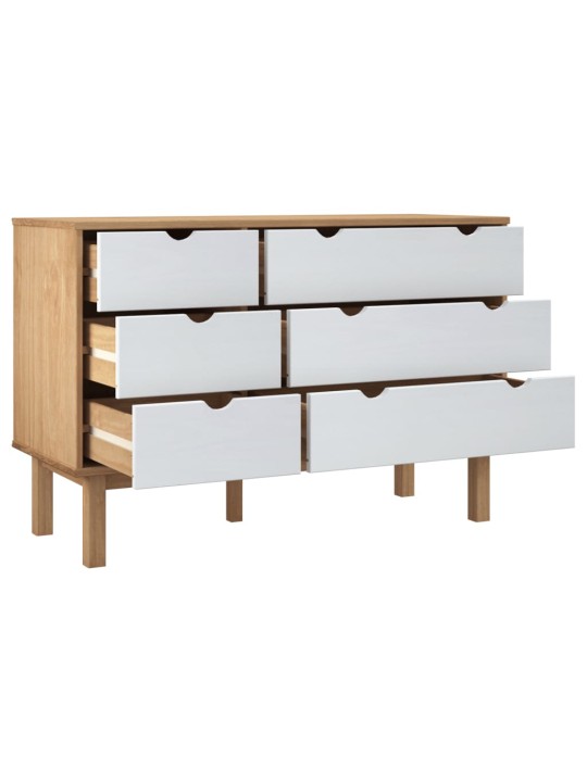 Zásuvková komoda OTTA hnědá a bílá 111x43x73,5 cm borové dřevo