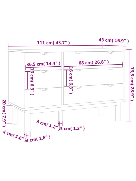 Zásuvková komoda OTTA hnědá a bílá 111x43x73,5 cm borové dřevo