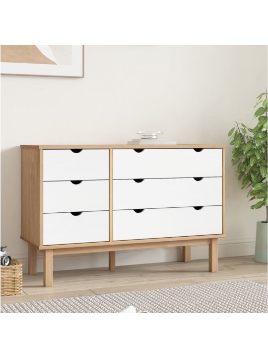 Zásuvková komoda OTTA hnědá a bílá 111x43x73,5 cm borové dřevo