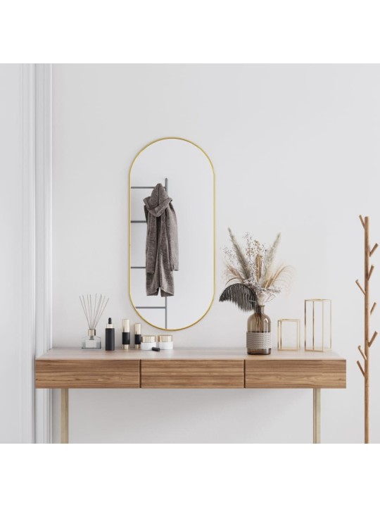 Nástěnné zrcadlo zlaté 100x45 cm oválné