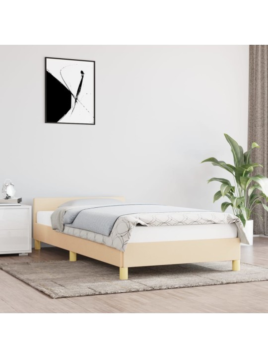 Rám postele s čelem bez matrace krémový 90x200 cm textil