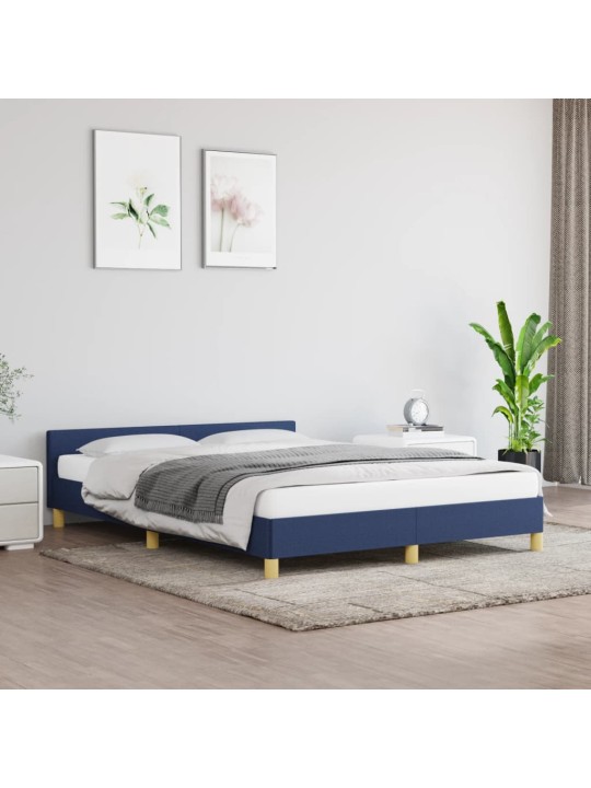 Rám postele s čelem bez matrace modrý 140 x 190 cm textil