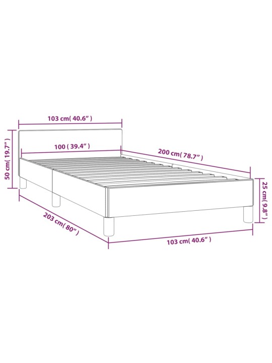 Rám postele s čelem bez matrace šedý 100x200 cm