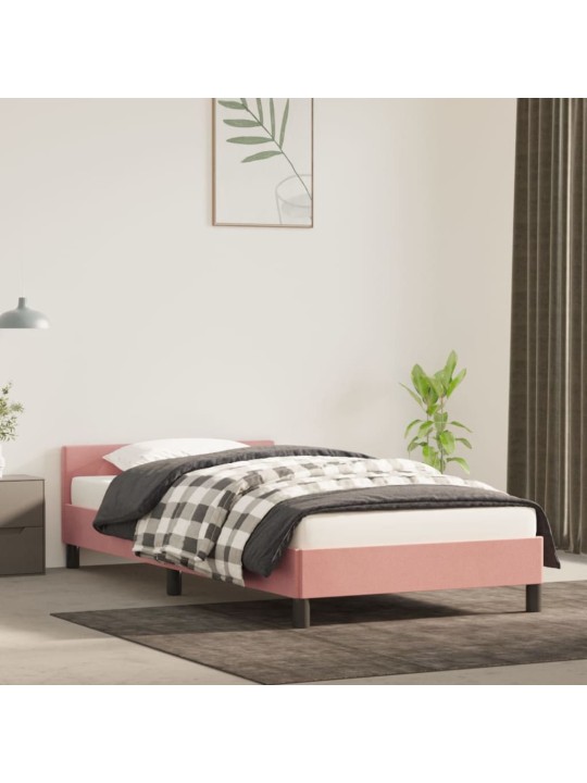 Rám postele s čelem bez matrace růžový 90x200 cm samet