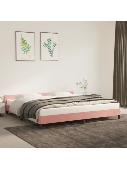 Rám postele s čelem bez matrace růžový 200x200 cm samet