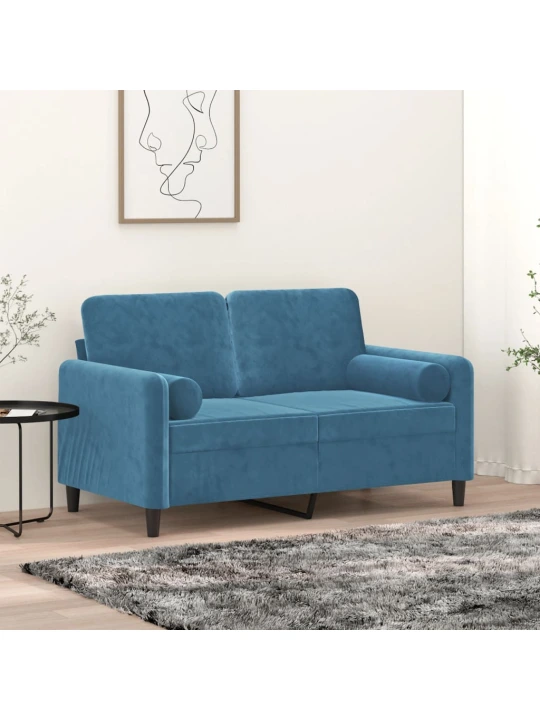 Dekorační polštáře 2 ks modré Ø 15 x 50 cm samet