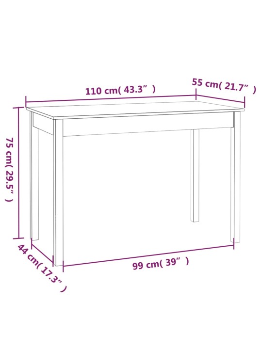 Jídelní stůl bílý 110 x 55 x 75 cm masivní borové dřevo