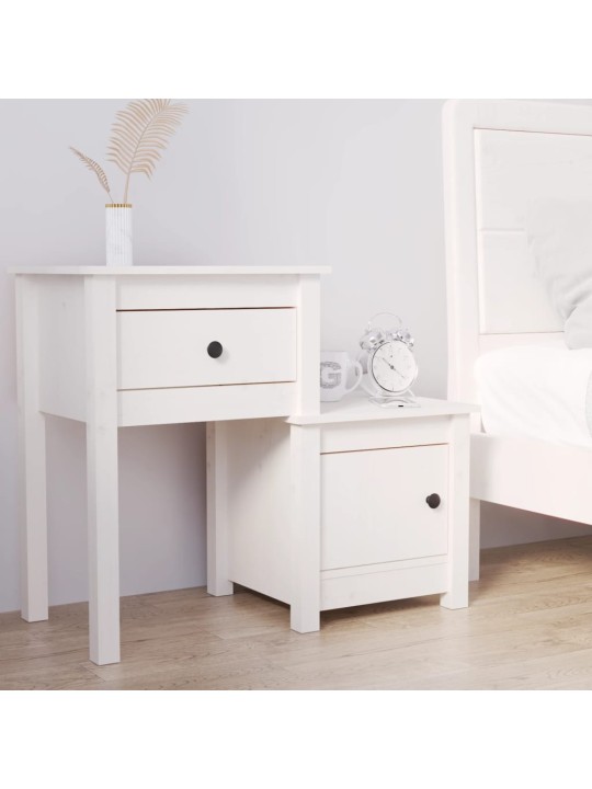 Noční stolek bílý 79,5 x 38 x 65,5 cm masivní borové dřevo