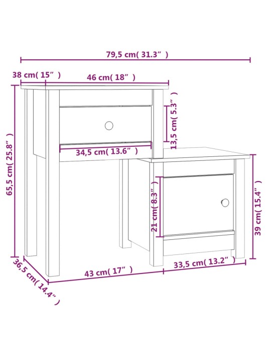 Noční stolky 2 ks bílé 79,5 x 38 x 65,5 cm masivní borové dřevo
